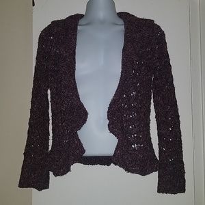 Apriori Sparkle Ruffled Wool Open Cardigan Sweater